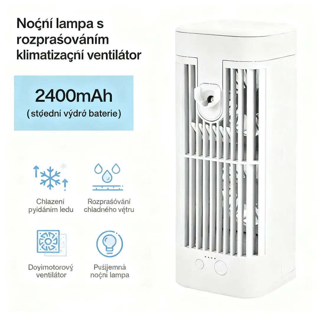 🎉 Mini ochlazovač vzduchu s mlžením – okamžité osvěžení + LED!