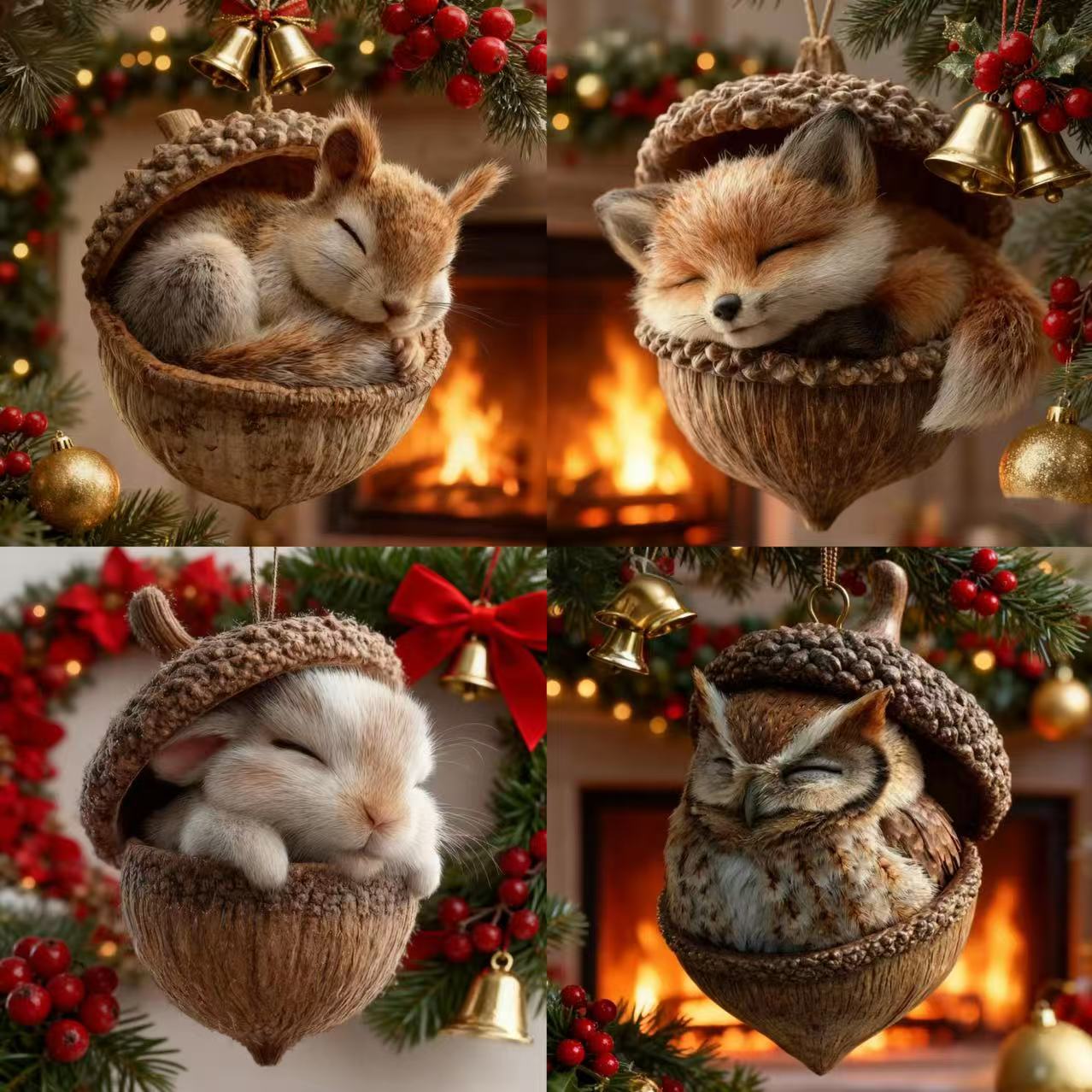 🎁❤️Roztomilá lesní zvířátka – ozdoby z žaludů pro útulné lesní Vánoce, nejnovější trendy vánočních stromků, která hlídají váš vánoční stromek!
